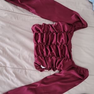 Satin crop long sleeve top